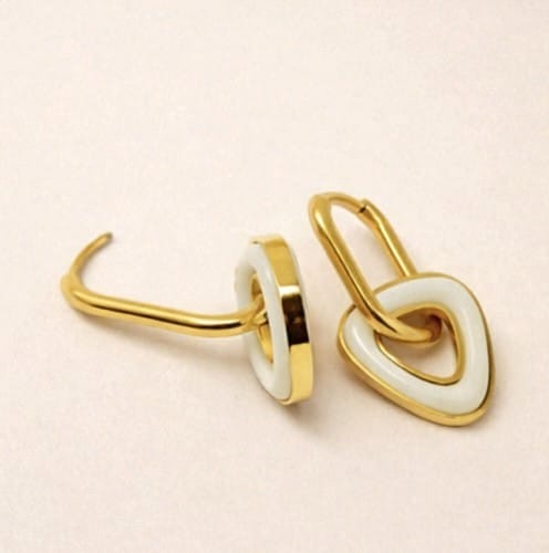 Minimal White Geometric Drop Earrings for Women | Gold Modern Designer Earrings | Isha Elite