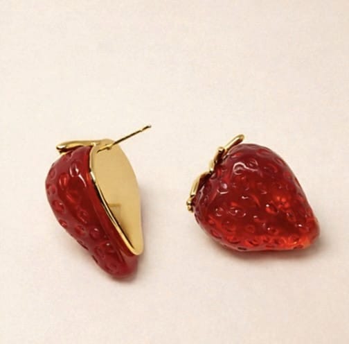 Red Strawberry Statement Earrings for Women | Cute Fruit Designer Earrings | Isha Elite