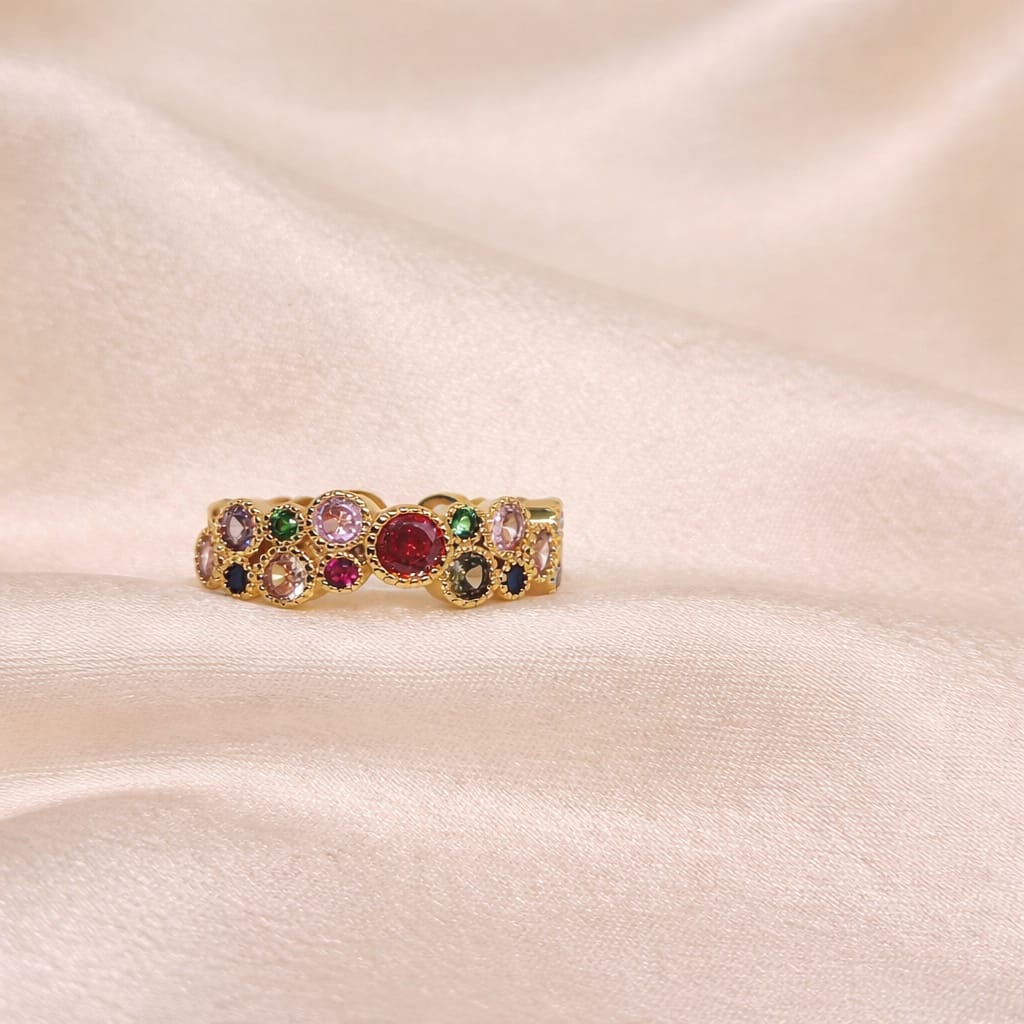 Multicolor Stone Adjustable Ring for Women | Gold Designer Ring | Isha Elite