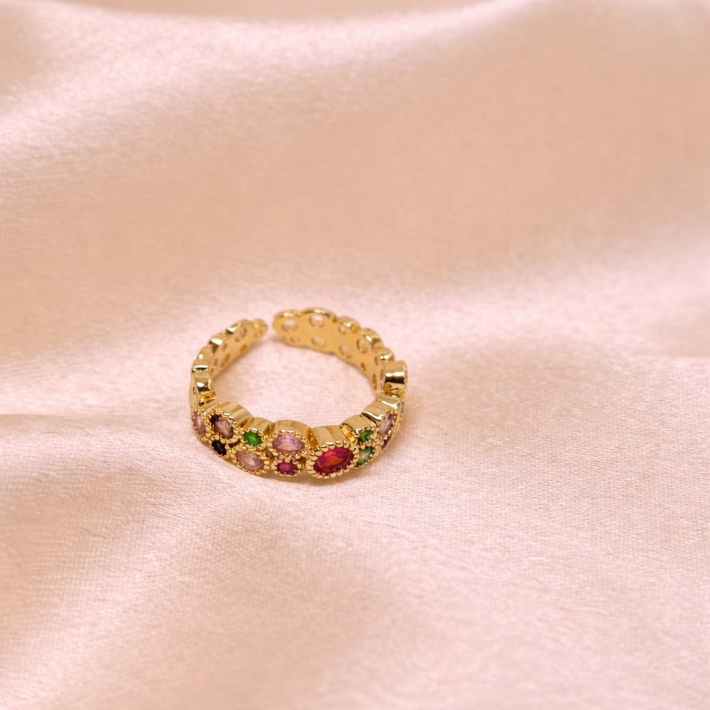 Multicolor Stone Adjustable Ring for Women | Gold Designer Ring | Isha Elite