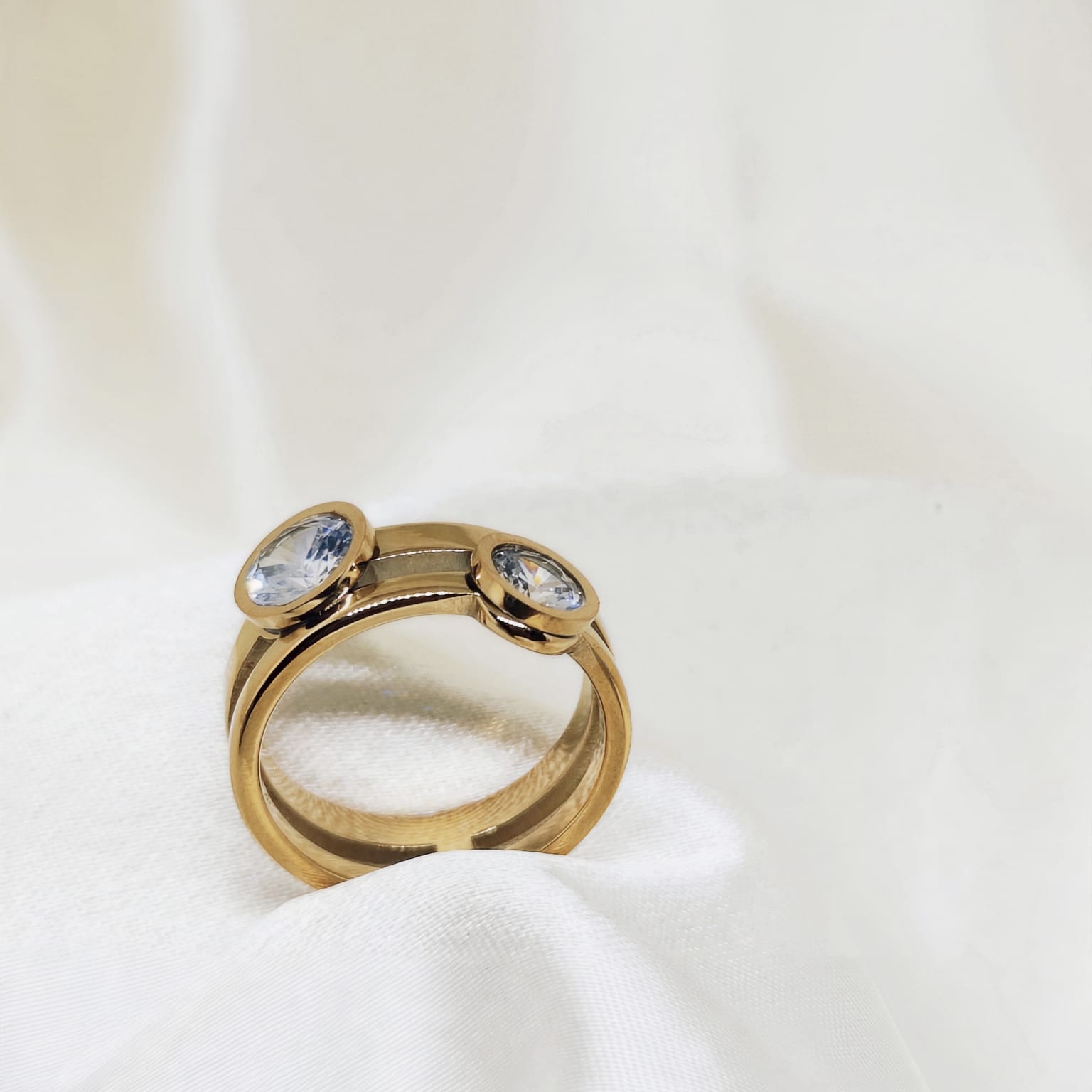 Double Crystal Gold Adjustable Ring for Women | Minimal Elegant Ring | Isha Elite