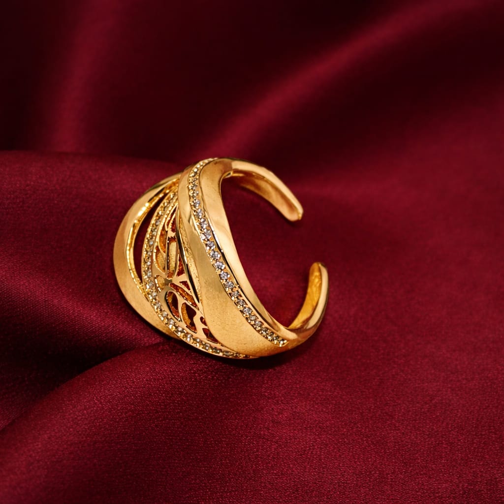 Leaf Design Crystal Adjustable Ring for Women | Elegant Statement Ring | Isha Elite