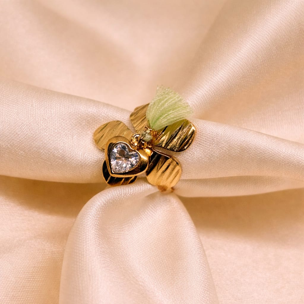 Heart Crystal Gold Adjustable Ring for Women | Cute Statement Ring | Isha Elite
