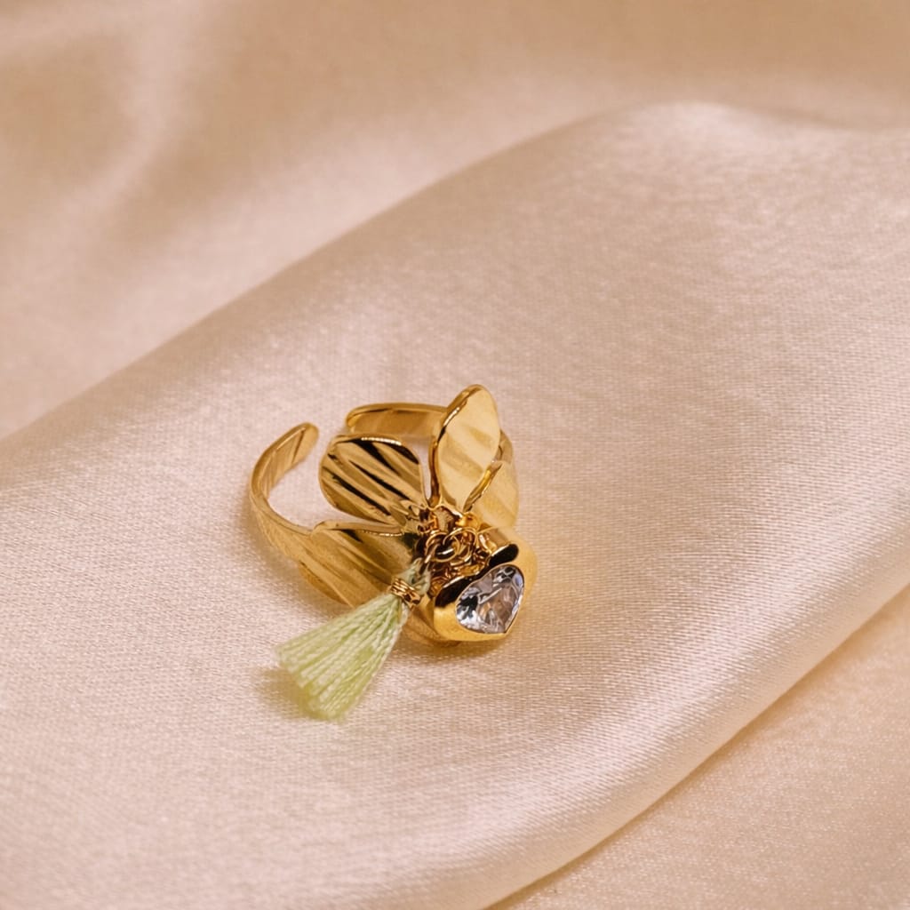 Heart Crystal Gold Adjustable Ring for Women | Cute Statement Ring | Isha Elite