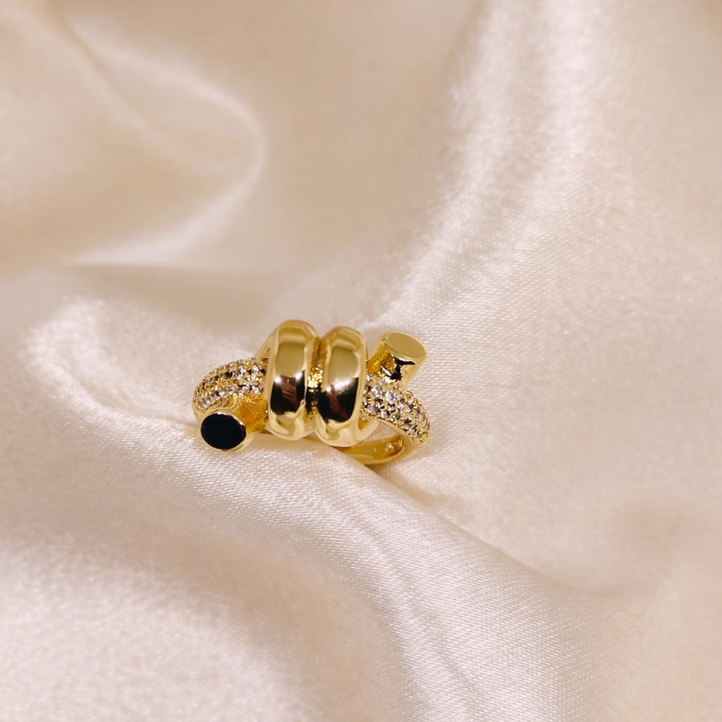 Modern Dual Stone Adjustable Ring for Women | Gold Designer Ring | Isha Elite