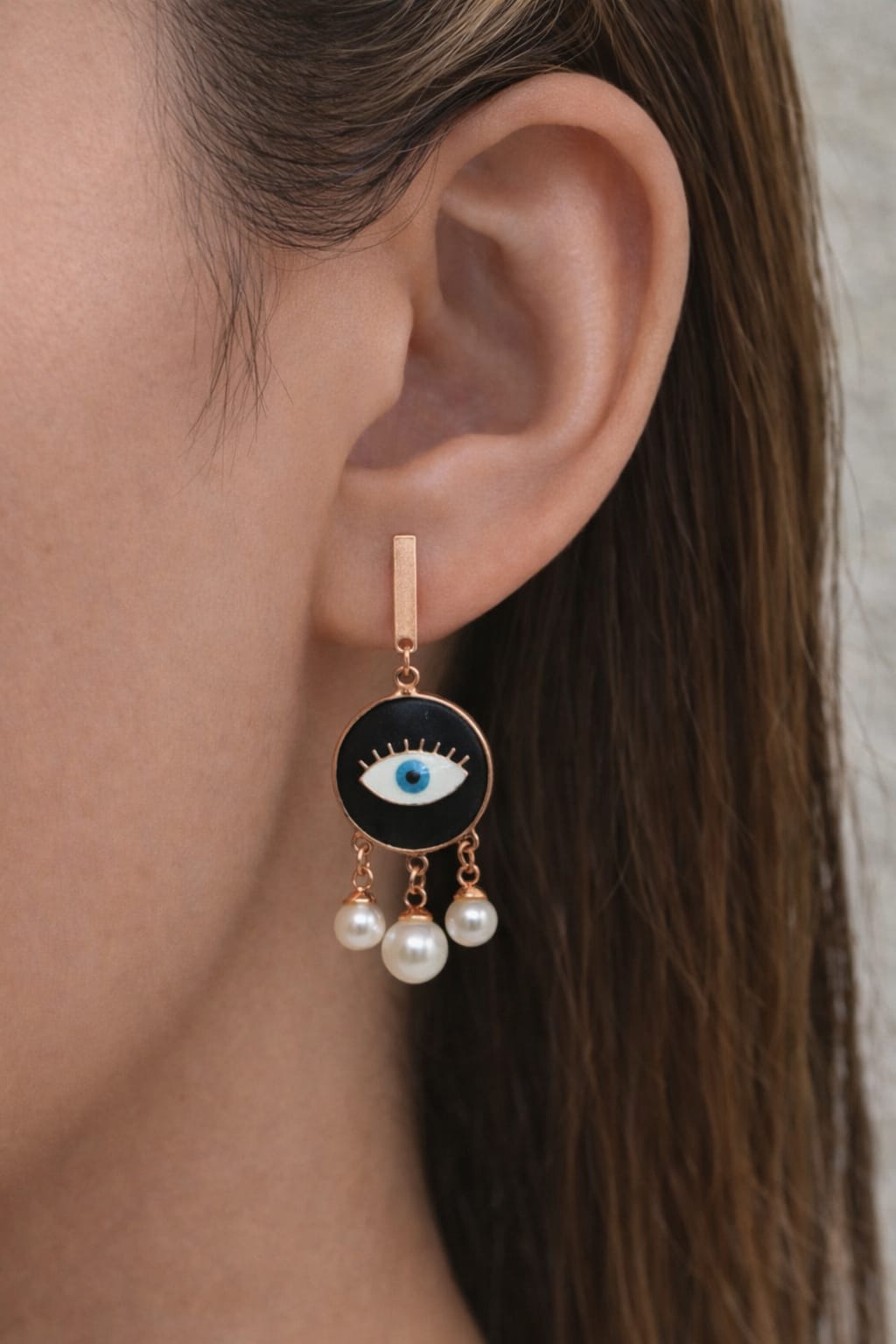 Evil Eye Pearl Drop Earrings | Gold Protection Charm Earrings | Isha Elite