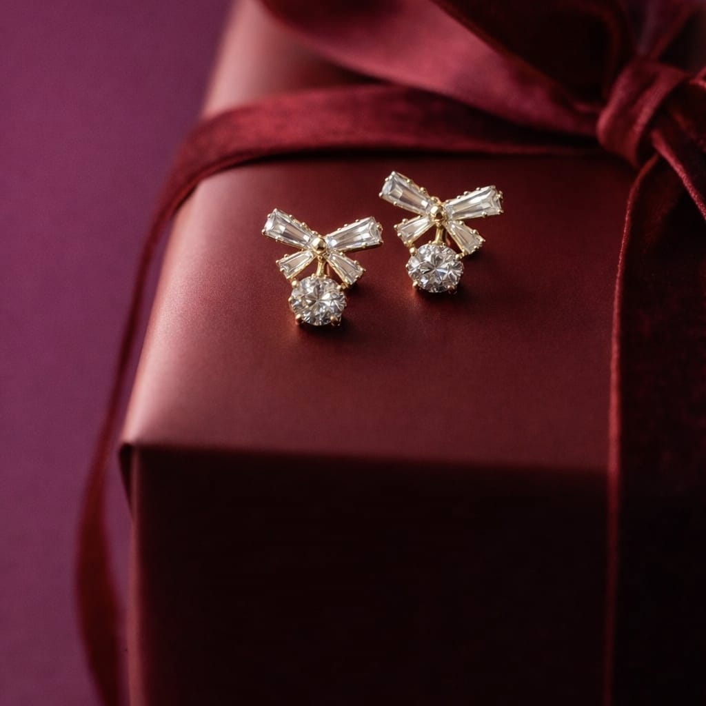 Crystal Bow Stud Earrings | Elegant Gold Party Earrings | Isha Elite