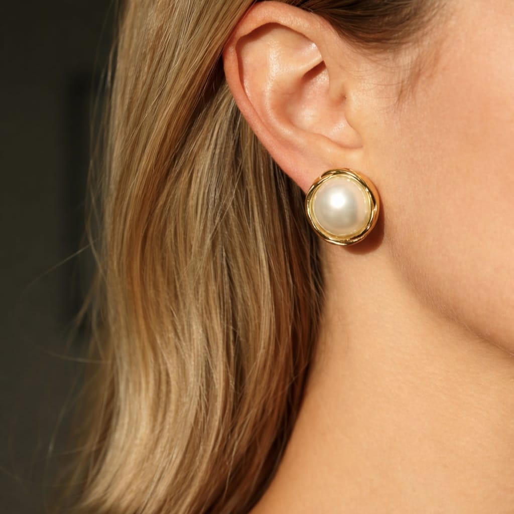 Classic Pearl Stud Earrings | Gold Minimal Elegant Earrings | Isha Elite
