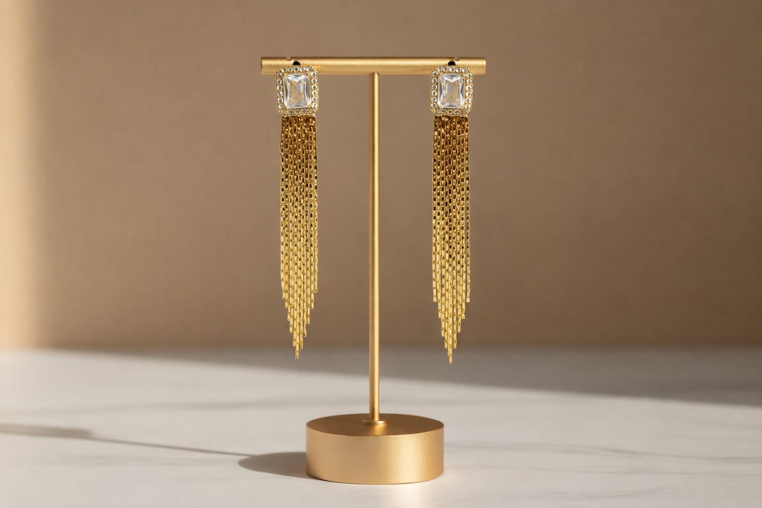 Luxury Crystal Tassel Earrings | Statement Gold Fringe Earrings | Isha Elite