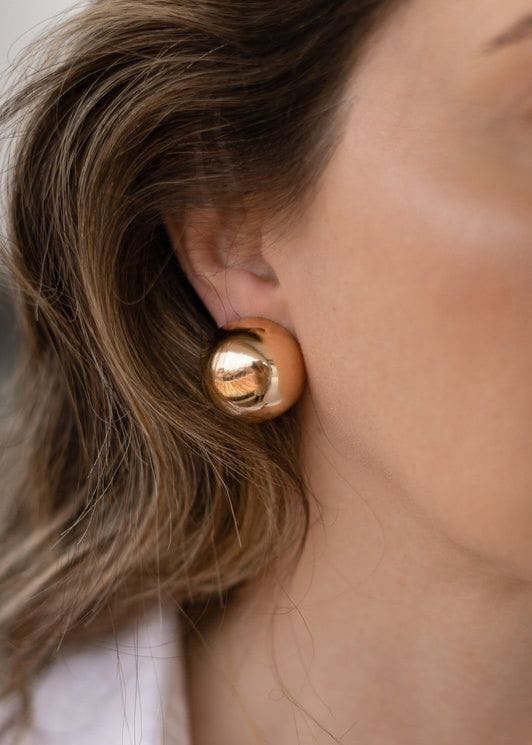 Glossy Gold Dome Stud Earrings | Bold Minimal Statement Studs | Isha Elite