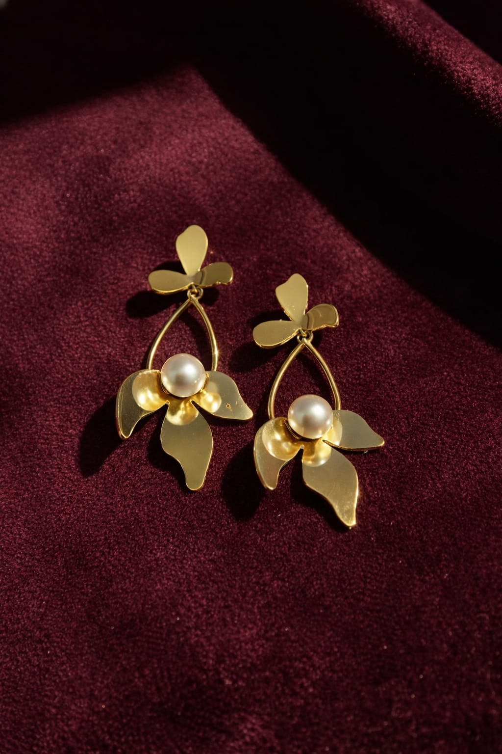 Gold Pearl Floral Drop Earrings – Isha Elite