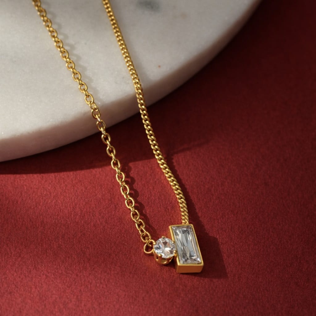 Crystal Duo Gold Pendant Necklace