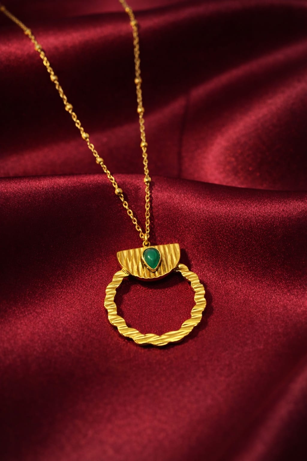 Emerald Halo Statement Gold Necklace