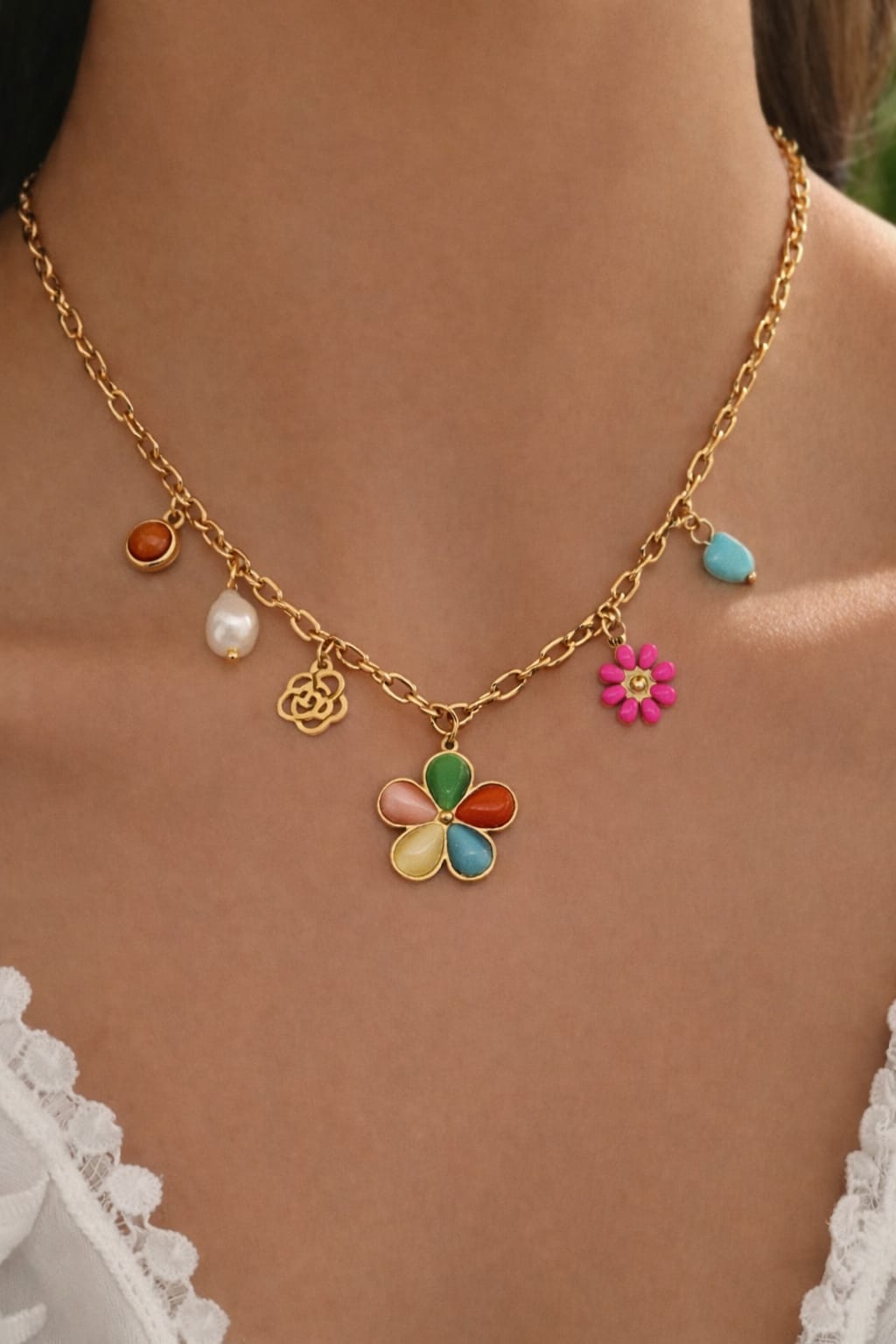 Rainbow Bloom Charm Necklace