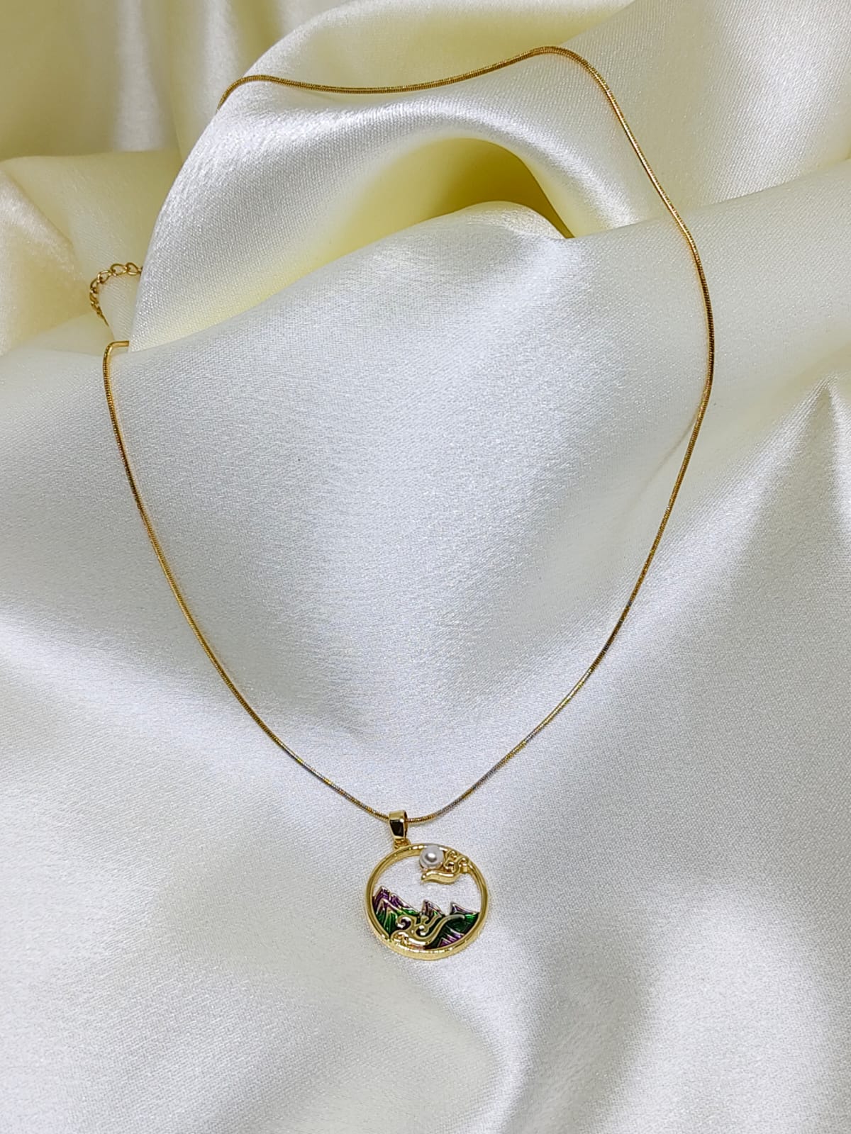 Mountain Wave Pendant Necklace for Women | Artistic Gold Circle Pendant | Isha Elite