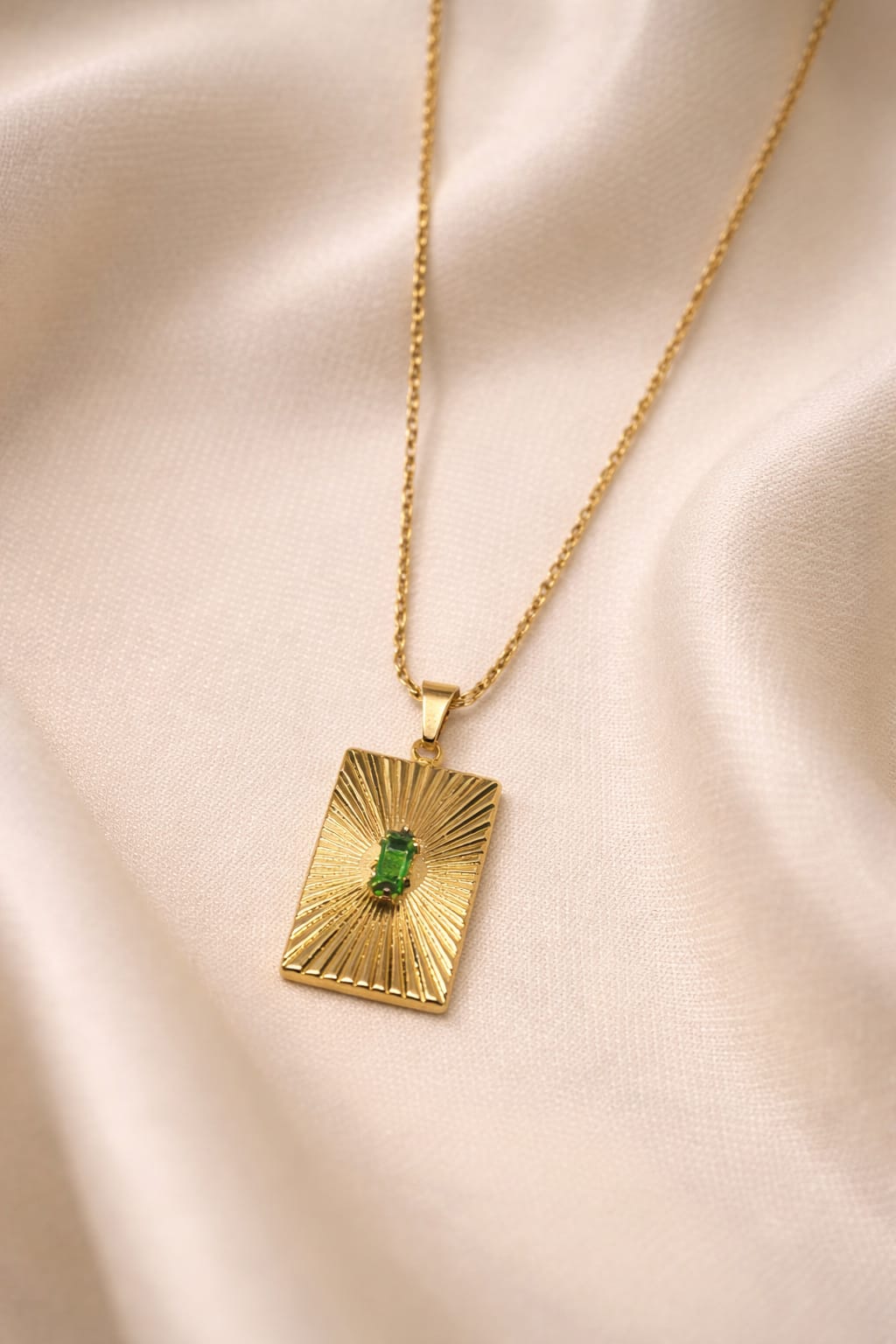 Emerald Radiance Gold Pendant Necklace for Women | Sunburst Rectangle Pendant | Isha Elite