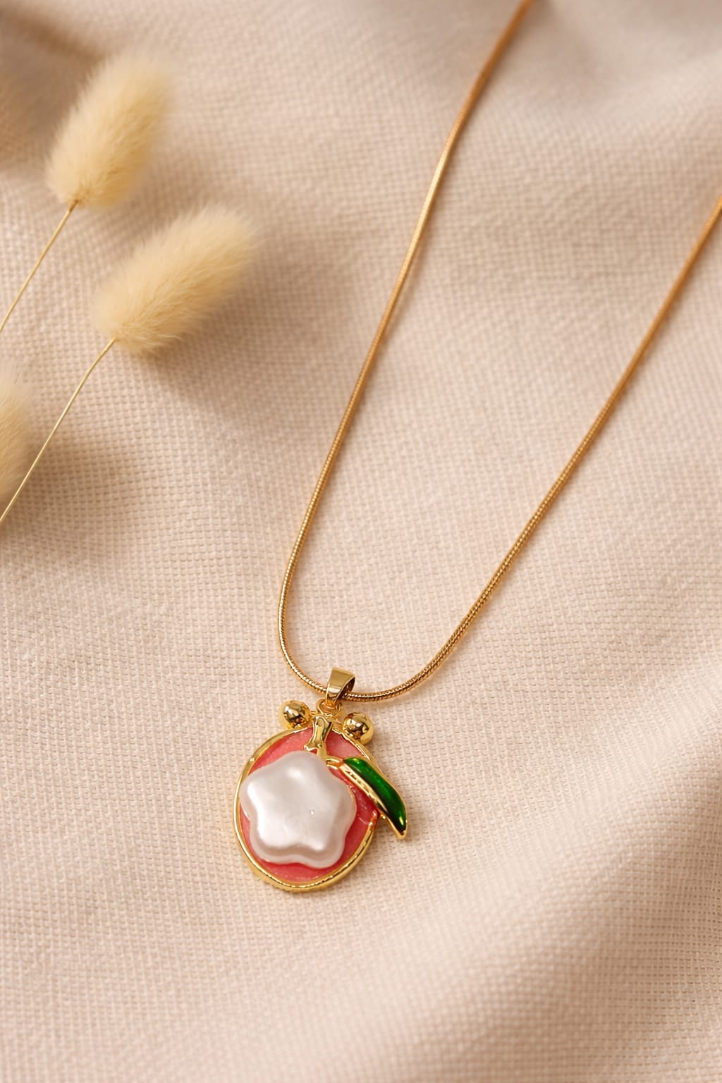 Sweet Peach Pendant Necklace for Women | Cute Fruit Charm Gold Necklace | Isha Elite