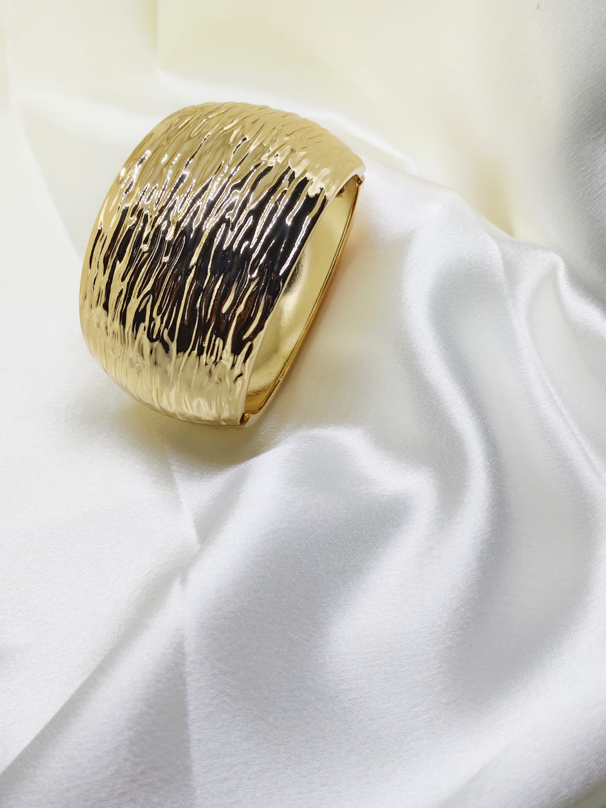 Golden Ripple Statement Cuff Bracelet for Women | Textured Wide Bangle | Isha Elite