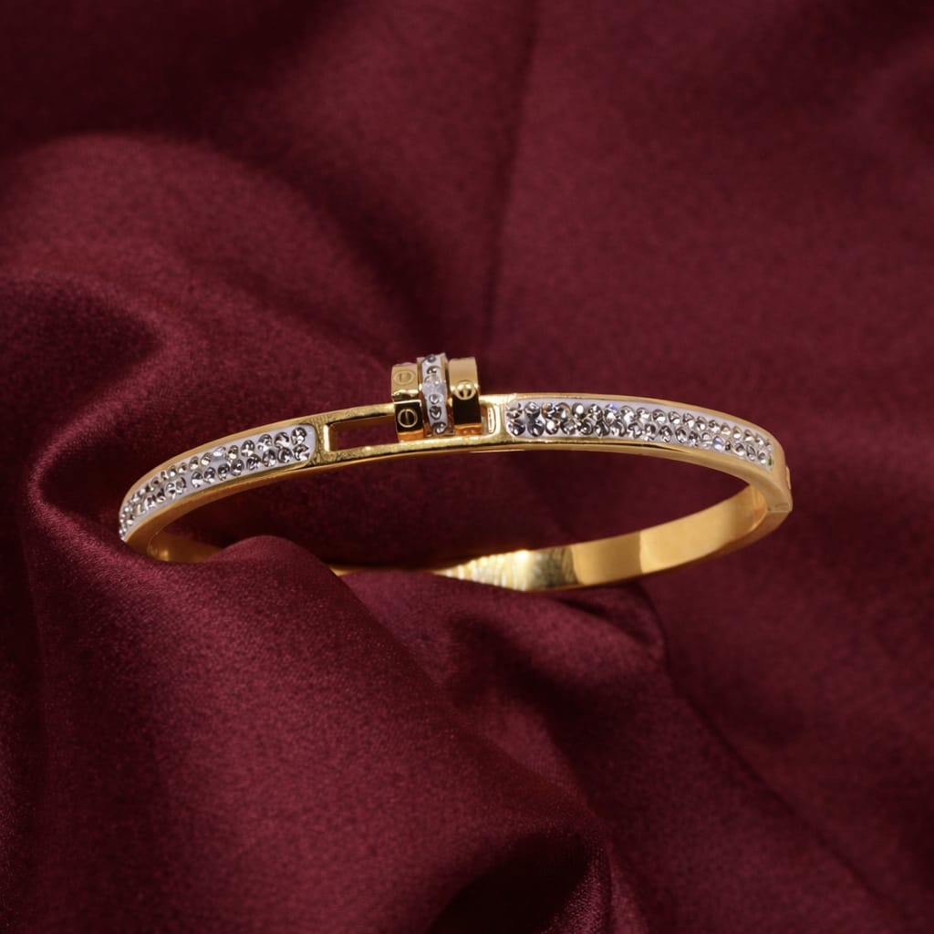 Elegant Crystal Lock Bangle Bracelet for Women | Gold Minimal Bracelet | Luxury Statement Jewelry | Isha Elite